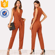Khaki Zip zurück Schalkragen Knot Jumpsuits OEM / ODM Herstellung Großhandel Mode Frauen Bekleidung (TA7018J)